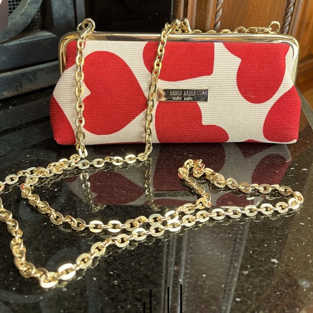 Miu Miu Red And White Clutch With Wristlet Or Cha… - image 3